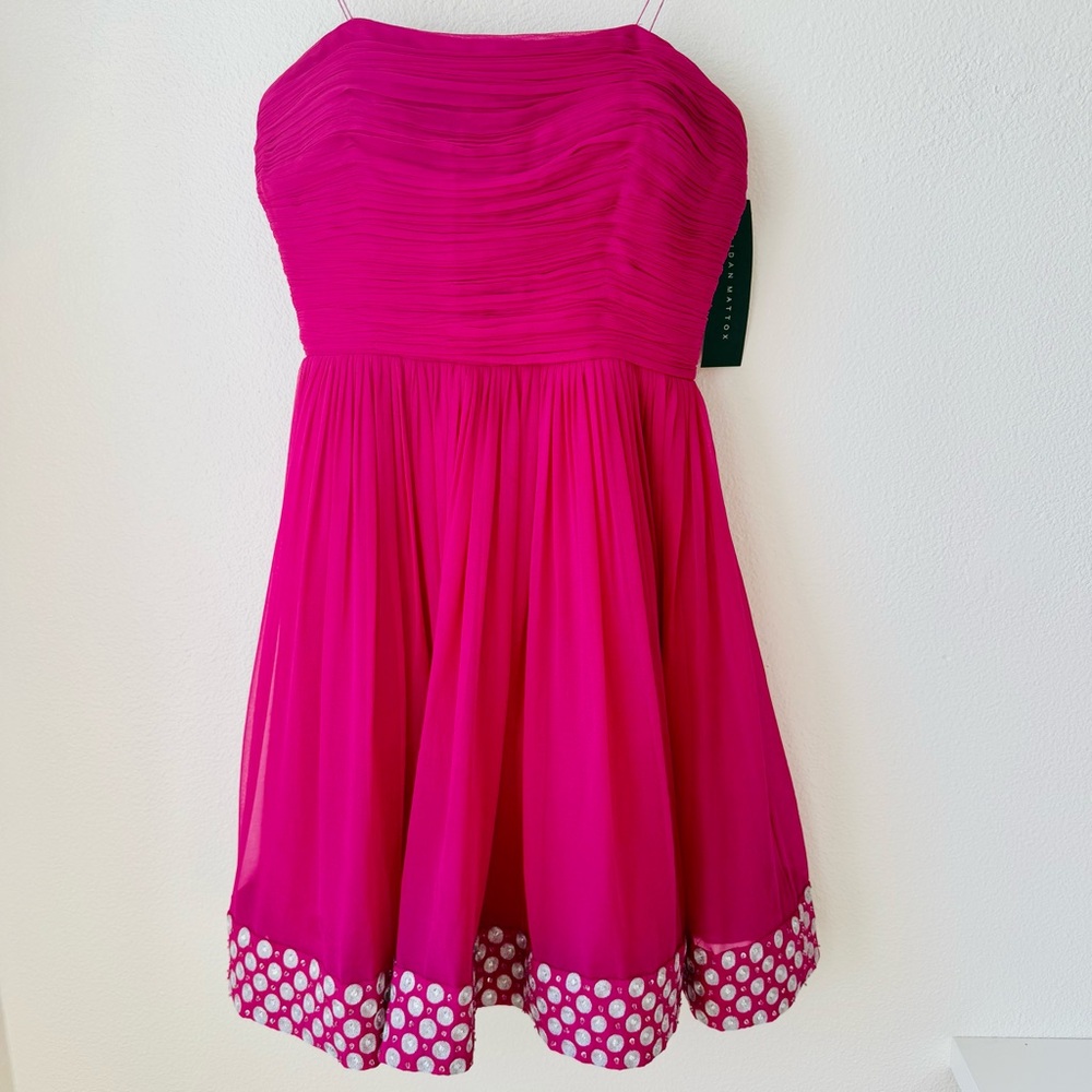 NWT Aidan Mattox Silk Chiffon Ruched Cocktail Dress in Passion Fruit Pink Size 8